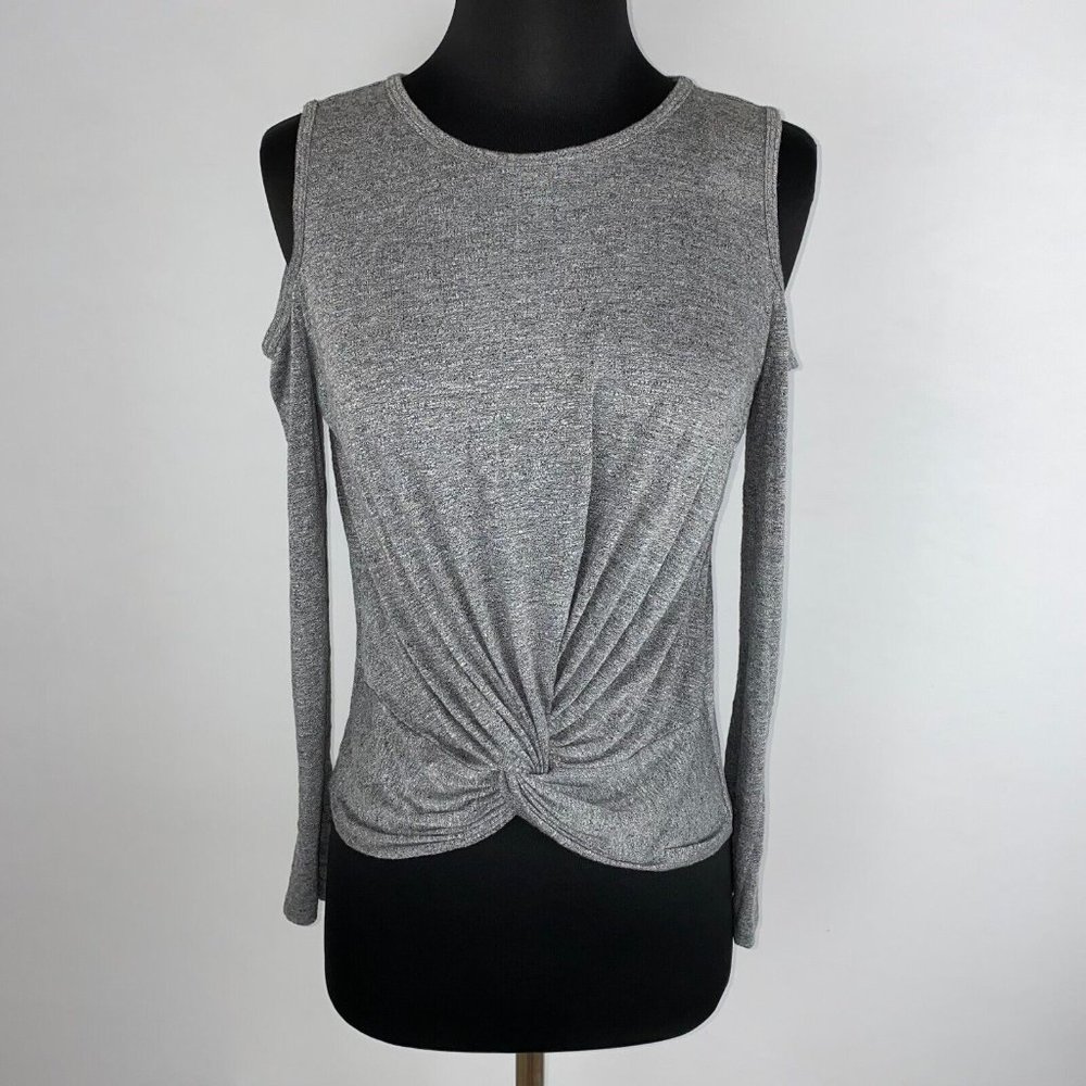 Soprano S Gray Cold Shoulder Twisted Knot Front Top Long Sleeve Casual